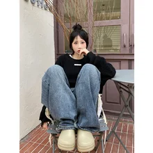 

Fashion Trendy Knit Sweater Plus Velvet Thick Thick Section Autumn and Winter New Style Striped Stitching Student Jacket