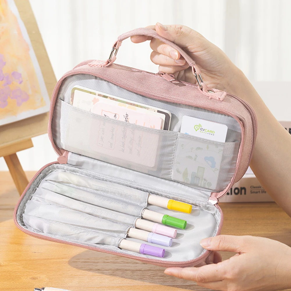 Kawaii Pencil Case Large Capacity Double Side Opened Pencil Bag 3 Compartment  Student Stationery Organizer School Supplies