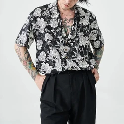 New Summer Original Hawaii Vacation Short-sleeved Shirt Men Korean Black White Printed Tee Shirt Tops Man Casual Clothing Blouse