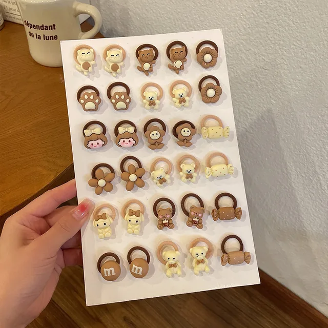 10PCS New Girls Cartoon Aniamls Flowers Small Elastic Hair Bands Children Cute Lovely Hair Tie Rubber Bands Kid Hair Accessories