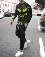 

Summer 2022 Men's Sports Suit Long Sleeve T-Shirt + Long Pants Sportswear 2 Piece Set Plant Leaf 3D Printing Casual Sports Suit