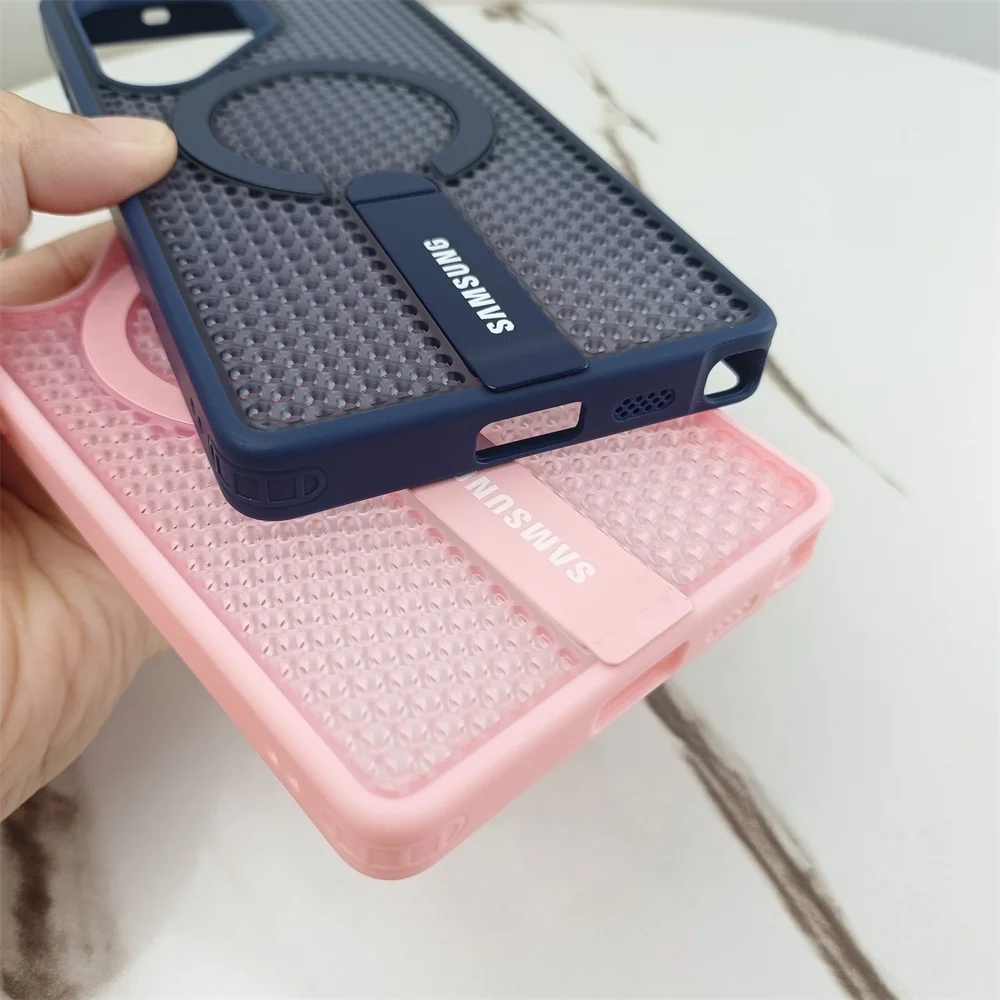 Luxury Breathable Mesh Magnetic Phone Case with Heat Dissipation Bracket