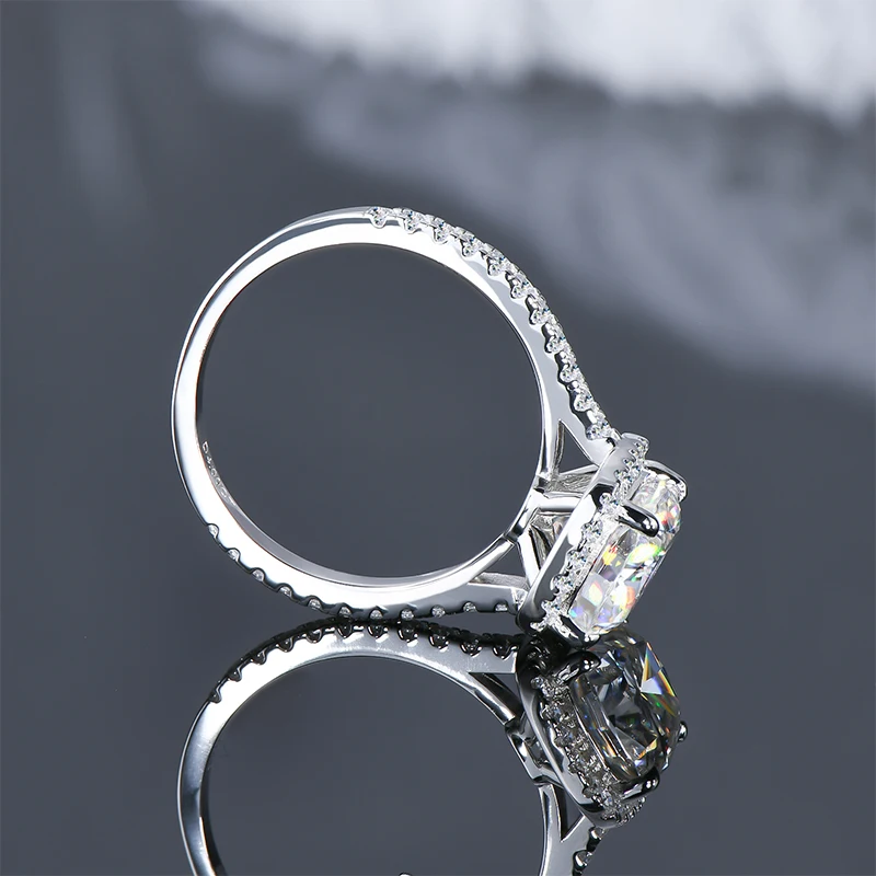 IOGOU Luxury 4ct Moissanite Halo Engagement Ring With GRA Cushion Cut Diamond Wedding Rings 925 Sterling Sliver Wedding Jewelry 3