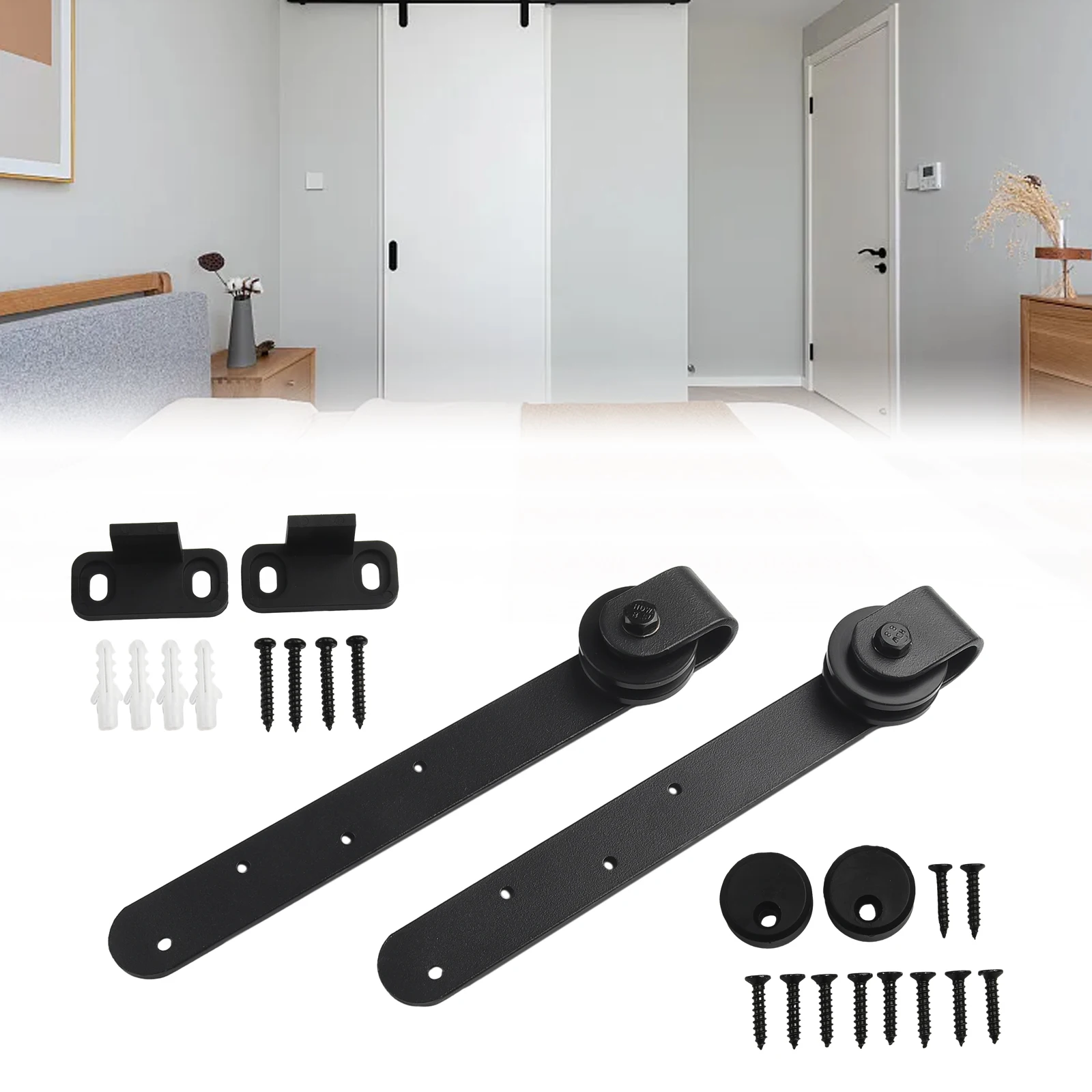 

Mini Sliding Barn Door Hardware Kits Smooth Silent Hanger Track Steel Closet Door Roller Rail Cabinet Kit