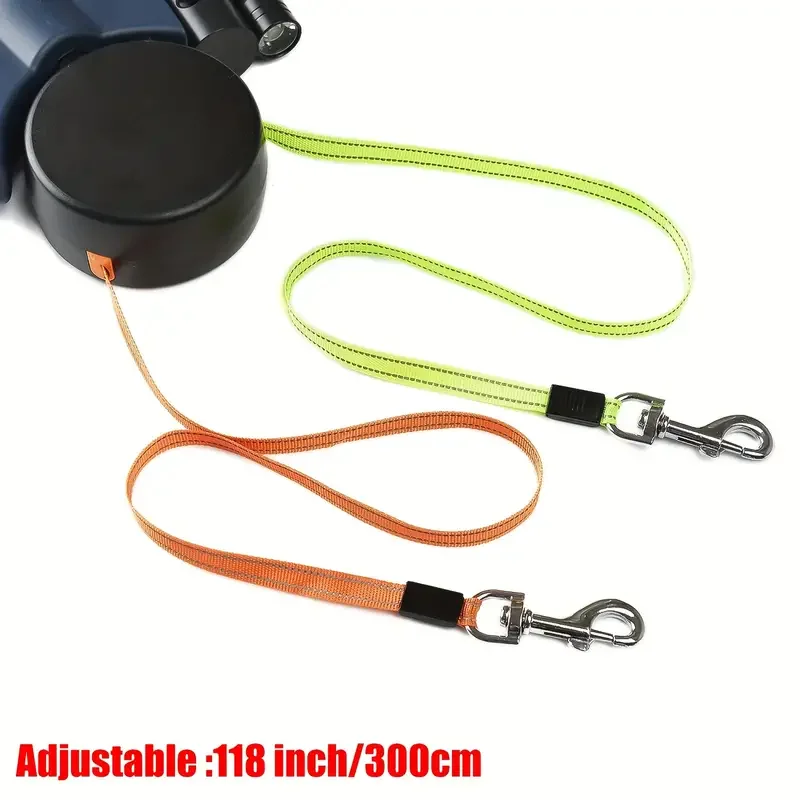 Dual Dog Leash - 10ft Retractable, Nylon, for Small to Medium Breeds Outdoor Walking Tool (Battery-Free & Poop Bag Not Included)