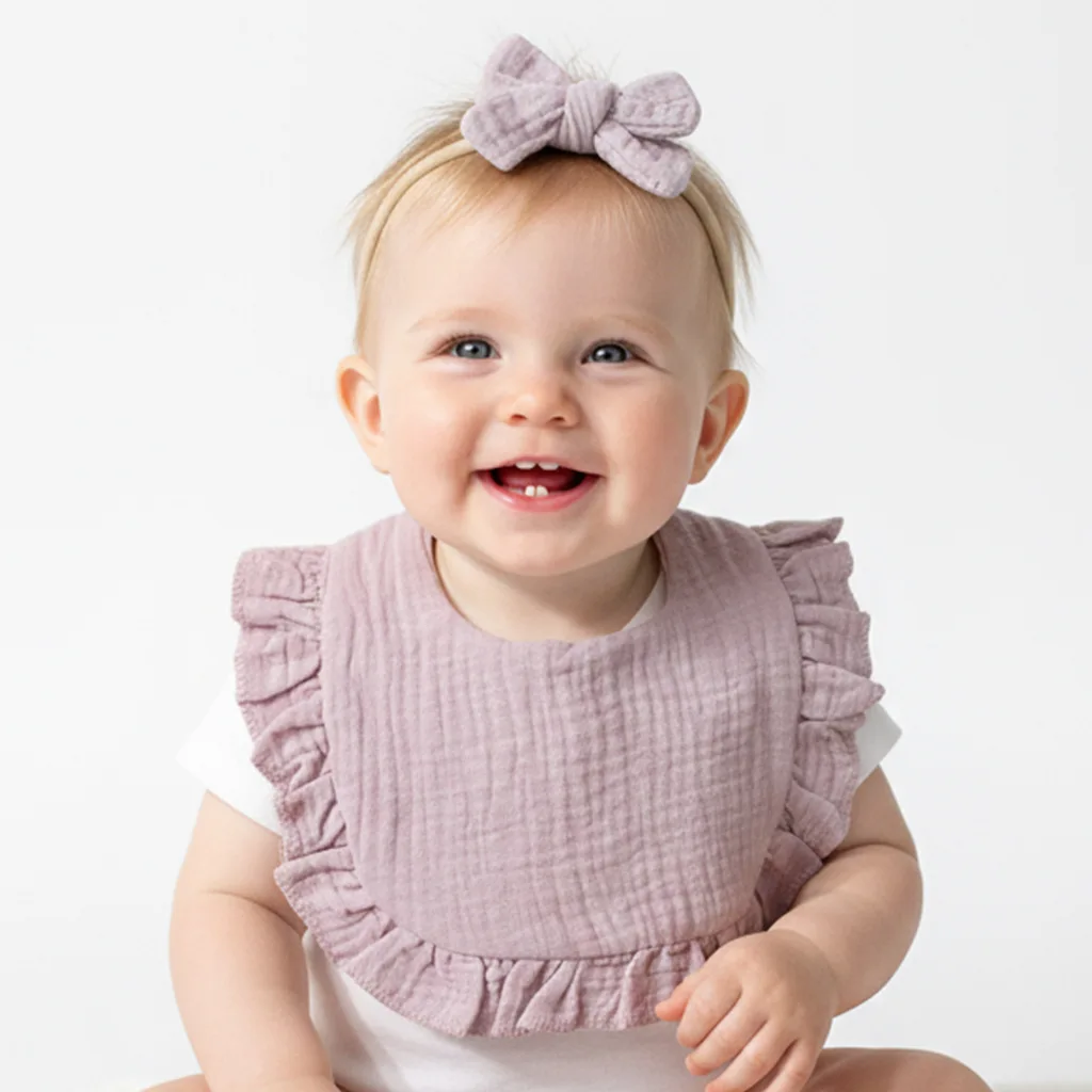 Cotton Baby Headband and Drool Towel Set with Soft Bow in Pastel Colors