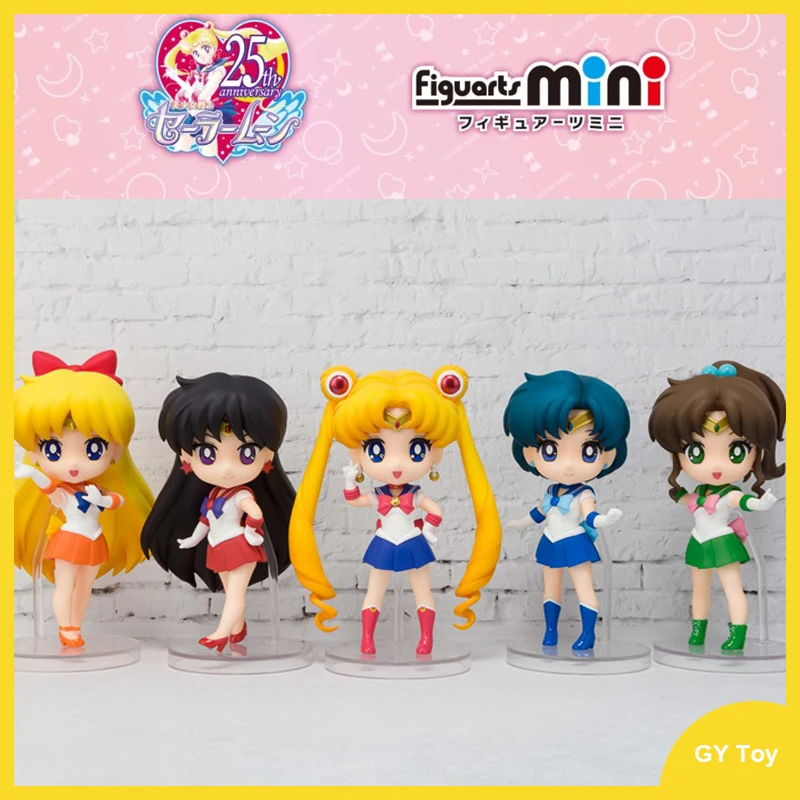 

Original Bandai 9cm Figuarts Mini Anime Figure Sailor Moon Mercury Mars Jupiter Venus Action Figurine Collection Toy Model Doll