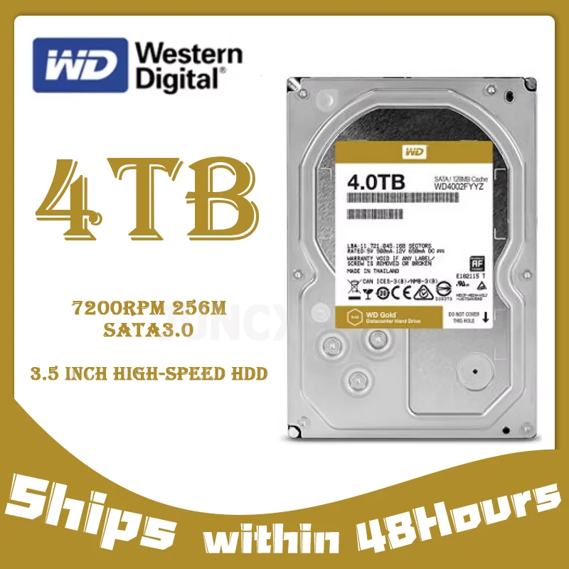 Dysk twardy klasy Enterprise WD Gold 4TB (WD4002FYYZ) - 7200 RPM, SATA 6 Gb/s, pamięć podręczna 128 MB, 3,5 cala