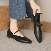 Woman Spring Casual Square Toe Low Shoes Lolita Ballerina Red Flats Female Soft Soled Elegant French Retro Buckle Mary Janes 1