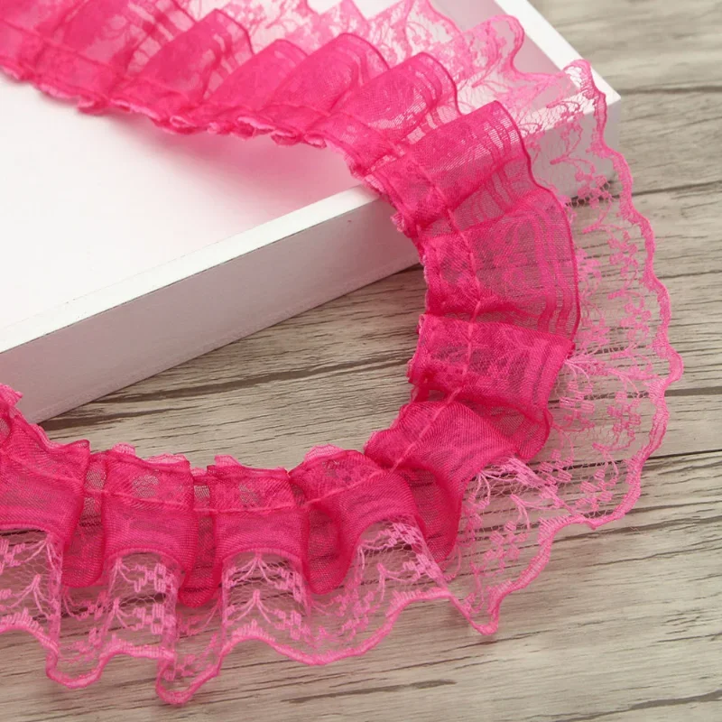 2 Yards/bag Solid Color Lace Wrinkle Lace Wedding Satin Ribbon Knot DIY Fabric Ribbons Crafts Accessories Materials Sew