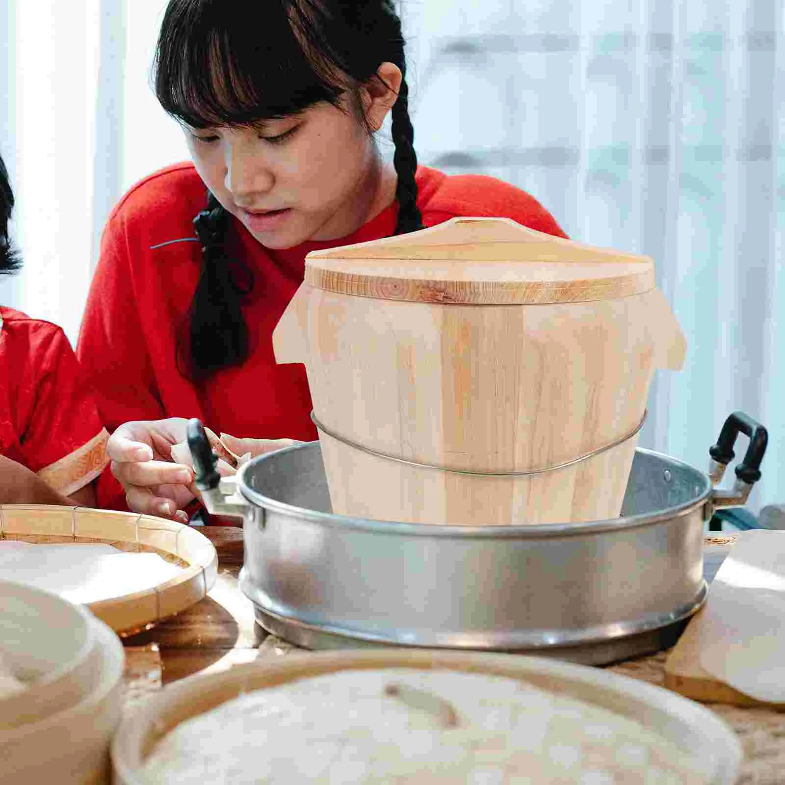 Movable bottom rice steamer premium wood steam bucket rice steamer wooden barrel kitchen supply fondue pot dining bar