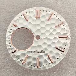 Hammered Texture 28.5mm Watch Dial with Green Luminous Accents (Silver rose)