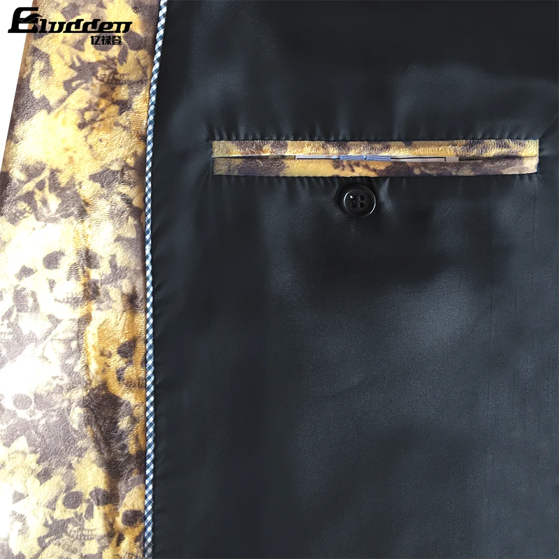 Men Digital Printing Velvet Fabric Blazer Floral Pattern Pleuche Suit Jackets Digital Printed Skull Pattern Flannel Suit Blazers