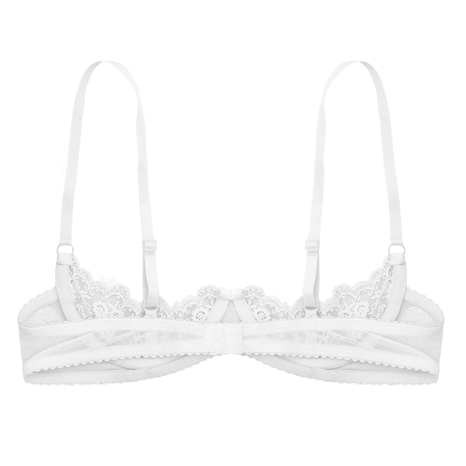 Womens Sexy Floral Lace Underwired Bra Underwear Adjustable Strap Unlined Brassiere Lingerie Exposed Breasts Exotic Bralette
