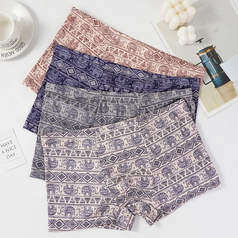 프린트 복서 브리프 남성용 속옷 언더팬츠 남성용 팬티 남성용 반바지, 편안한 통기성 패션 복서, 4 개/로트 