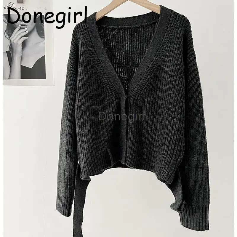 

Donegirl 2024 New Autumn Fashion Women New V-neck Knitted Sweater Coat Simple Slim Elegant Versatile Cardigans Female Tops Chic