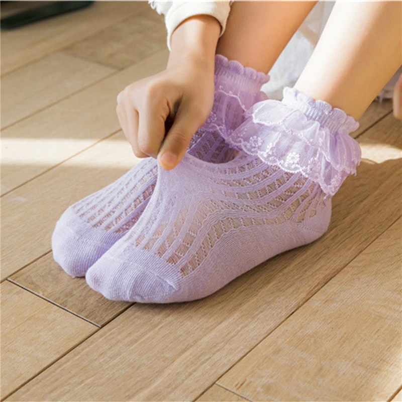 Fashion Newborn Toddlers Girls Lace Ruffled Socks Frilly Cotton Ankle Socks with Lacework Decoration 1-10Y