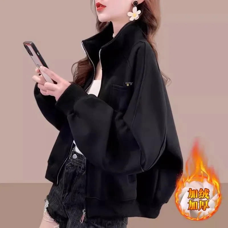여성용 루즈 야구 세트 캐주얼 벨벳 탑 추가, 폭발 짧은 재킷, 가디건 스웨터, 2024 용수철 가을 신상
