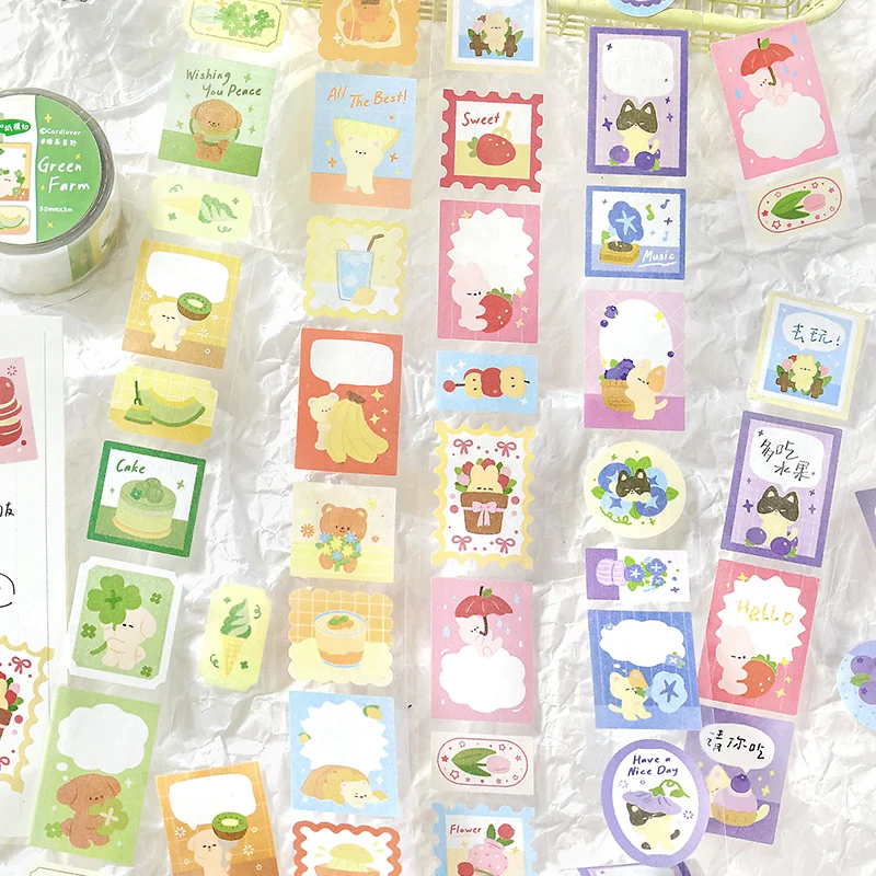 30mm * 3m 포레스트 스위트 프루트 하우스 시리즈 카와이 동물 꽃무늬 라벨 다이 커팅 테이프 DIY 스크랩북킹 재료