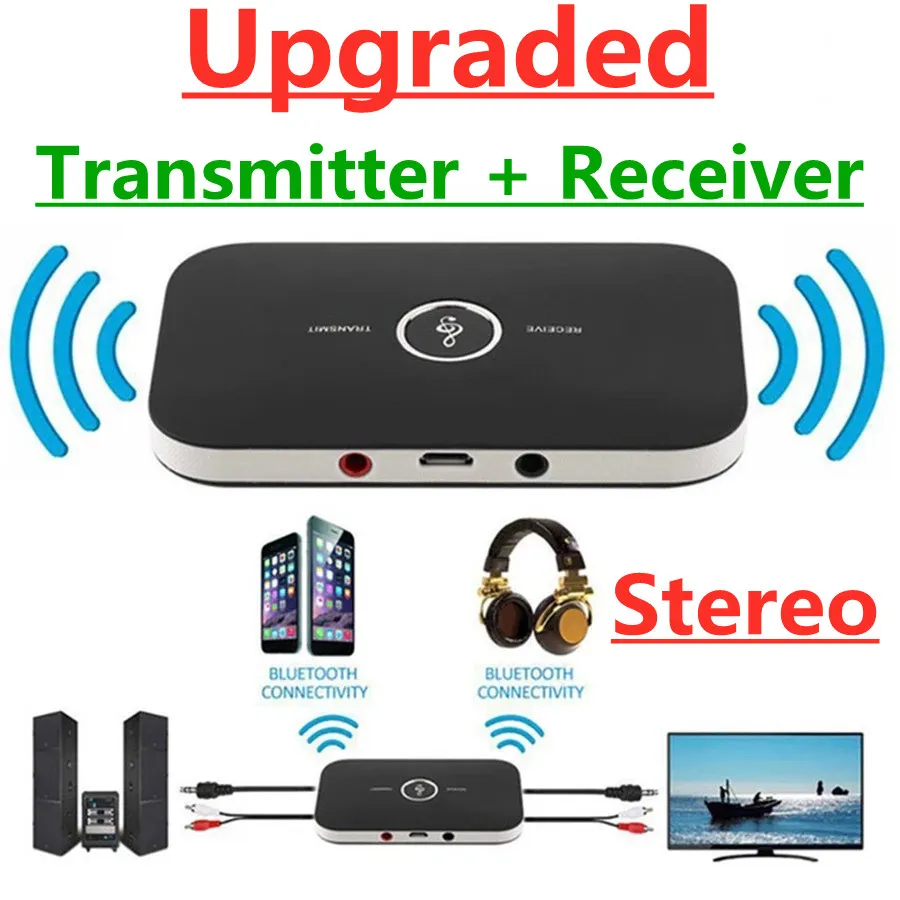 Bluetooth 5.0 Transmitter Empfänger 2-in-1 Wireless Portable Stereo Audio Adapter Receiver with RCA/3.5mm AUX Jack for Headphones/TV/Car/Home Sound System Black 