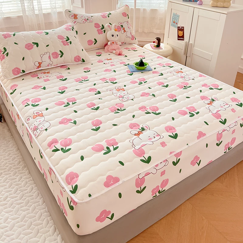 1pc Thicken Anti-mite Fitted Sheet With Elastic Band Non Slip Adjustable Mattress Cover For Double/Queen/King Bed 침대커버 Bed Cover 3