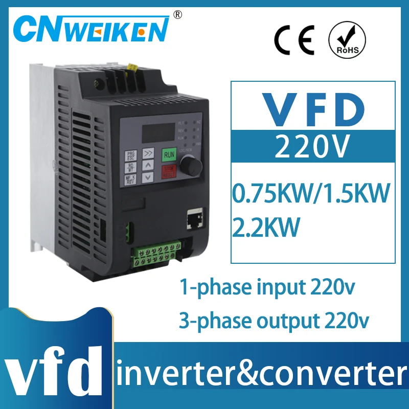 

VFD Frequency Speed Controller 1.5KW 220V Motor Drive Single-Phase In 220v Three-Phase Out 220v/380v Variable Inverter Governor