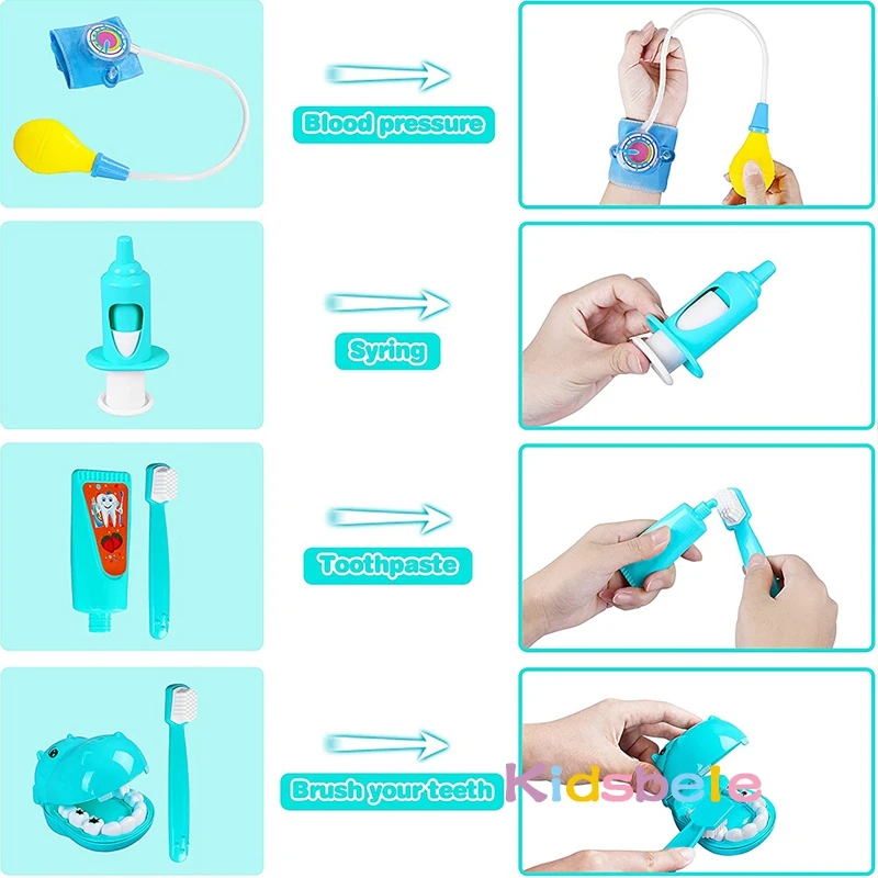 Medical Toy Kids Doctor Pretend Role Play Kit 44PCS Simulation Dentist Box Girls Educational Game Toys For Children Stethoscope 6
