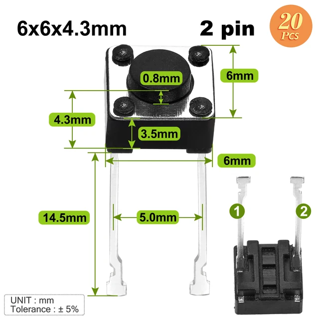 20pcs 6x6x4.3x14.5mm