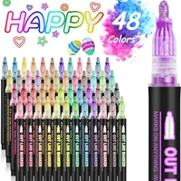 12/36/48 Colors Double Line Outline Pens, Self-Outline Metallic Markers Glitter Writing Drawing Pens For Christmas Card Writing 1