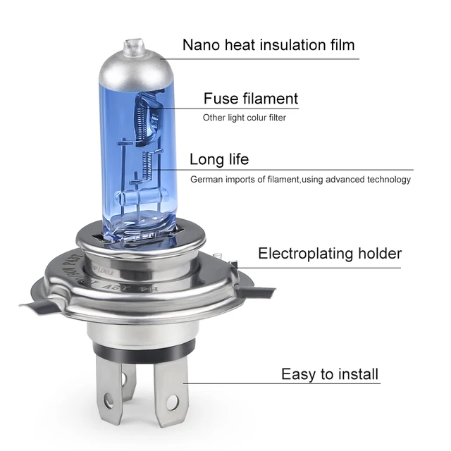 전조등h4 H4 램프 12V 할로겐 전구 자동차 헤드라이트 전구 H4 55w 100w 전구 2 개 6000k, 자동차 헤드라이트 H4 할로겐 액세서리