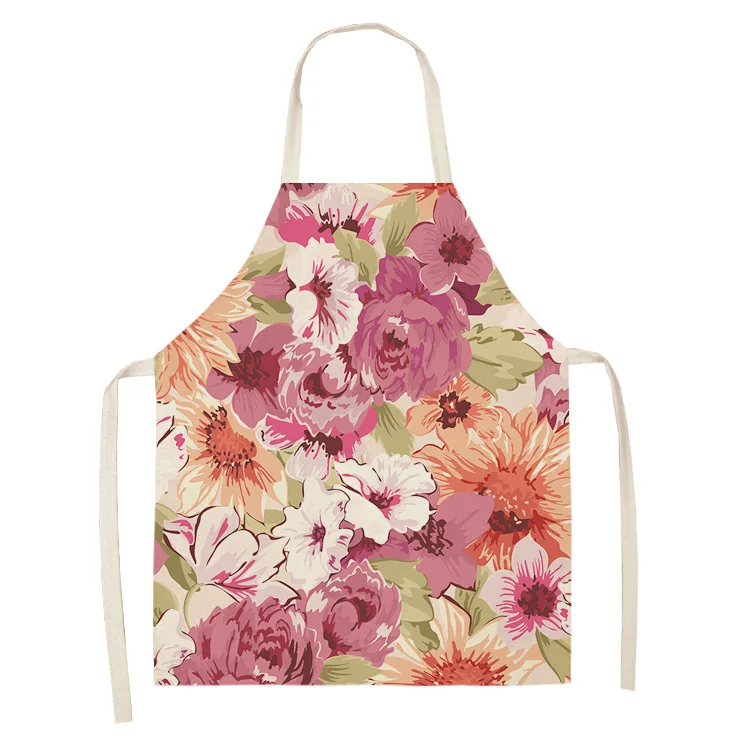 

Floral Pattern Clean Color Versatile Apron Home Cooking Kitchen Apron Chef Clothing Cotton Linen Barber Apron Men's Maid Apron