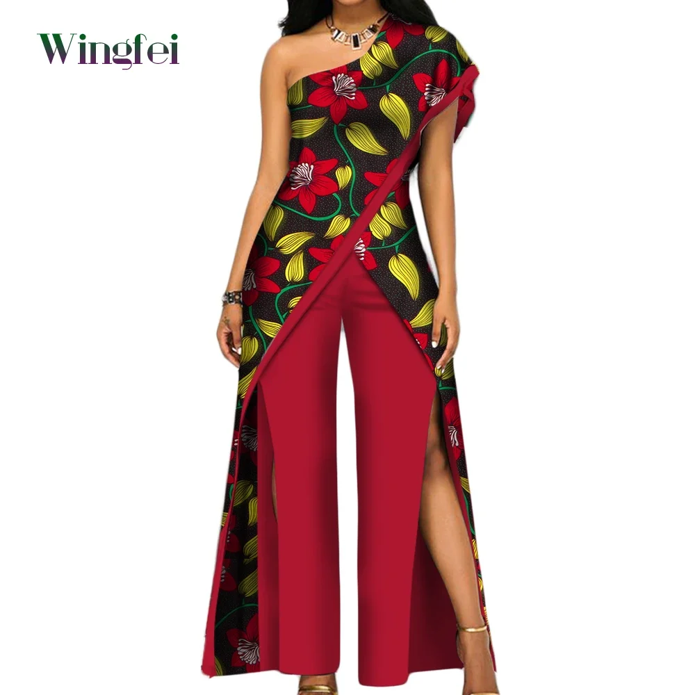 Africa Clothes for Women Ankara Fashion Pant Set for Women Sexy Off Shoulder Jumpsuit Dashiki Clothing Wax Print Cotton WY2373 images - 6