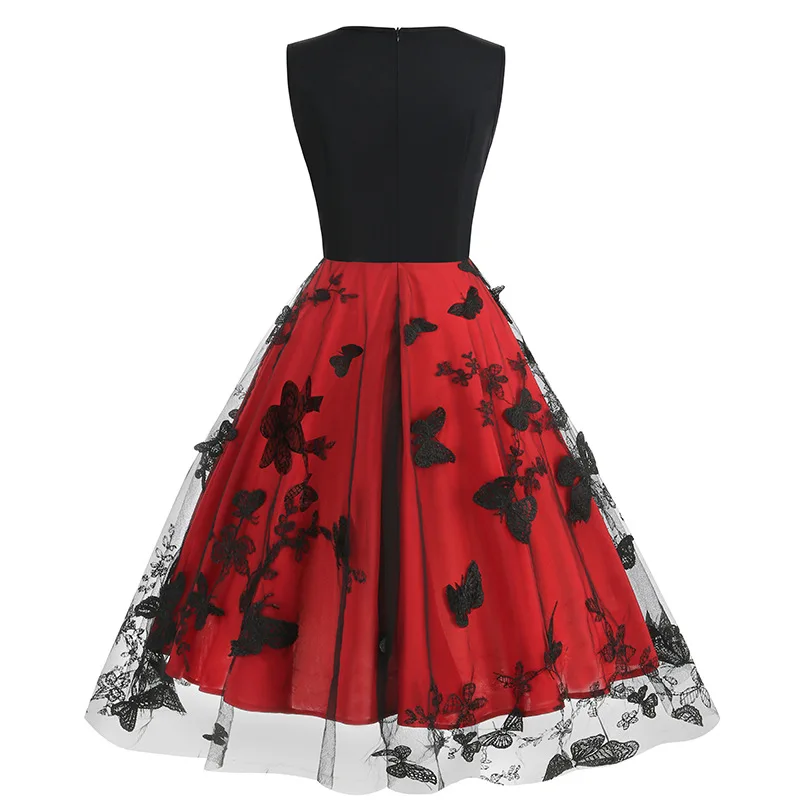 

Summer New V-Neck Sleeveless Mesh Butterfly Colored Long Dress Christmas Party School Graduation Evening Dress