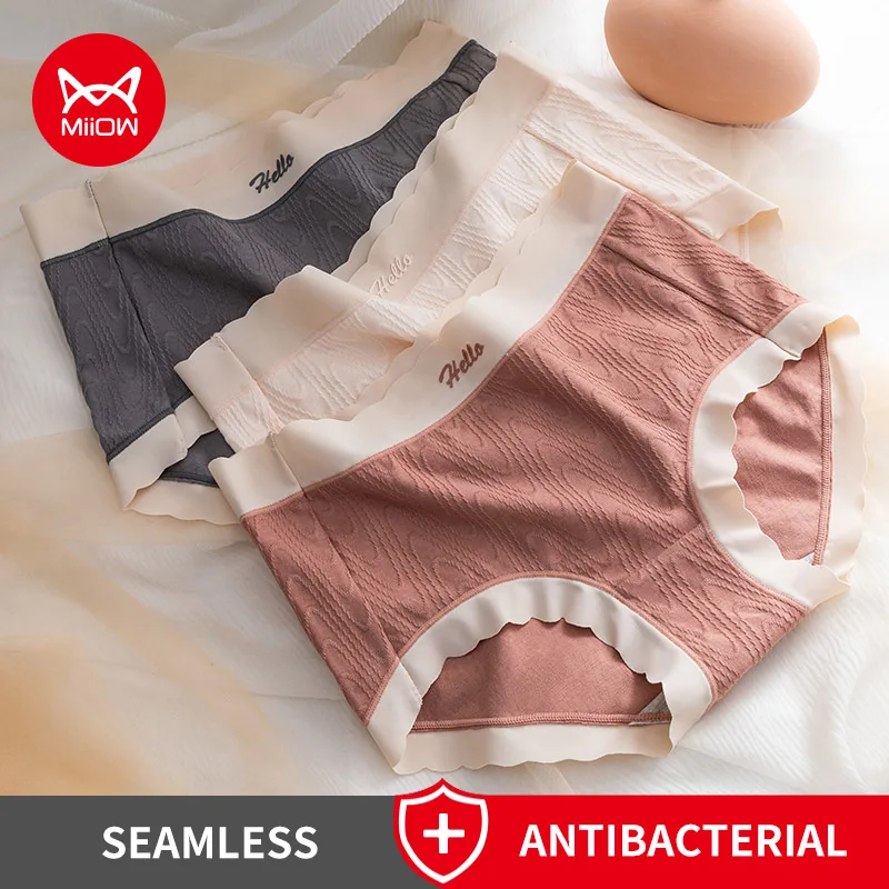 

MiiOW 4pcs Cotton Women's Antibacterial Panties Underwear Breathable Girls Lingerie Brief Skin-friendly Underpants Female Pantys