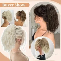 Extension capillaire synthétique courte ondulée brune blonde queue de cheval pince à griffe dans un Style postiche pour femmes 2
