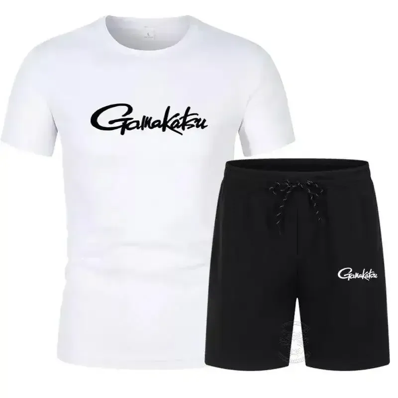 Conjunto de roupas fitness de duas peças masculino camiseta e shorts estampados roupa esportiva elástica respirável