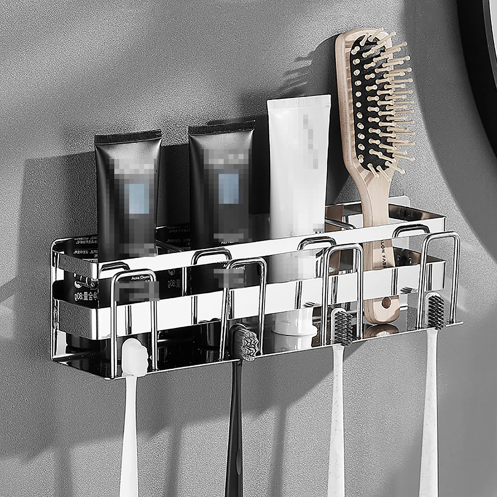 Bathroom Multifunctional Toothbrush Holder Stainless Steel Cup Holder Wall Mounted Toothpaste Rack Toiletries Storage Rack