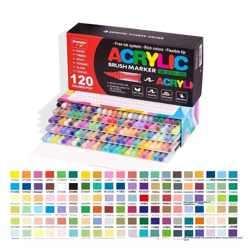24-168pcs GuangNa Acrylic Color Markers Soft Head Painted for Wood Ceramic Festival DIY Box Gift Marker Set Festival Art Supply