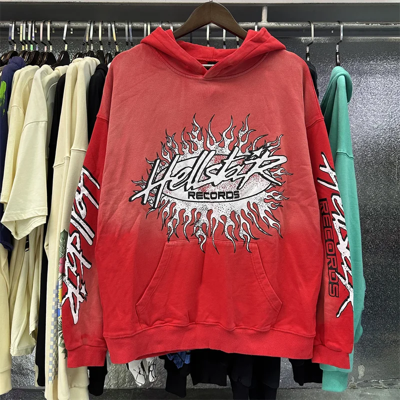 

Hellstar Vintage Wash Print Hoodie High Street Large 1:1 High Quality Red Couple Sports Hoodie