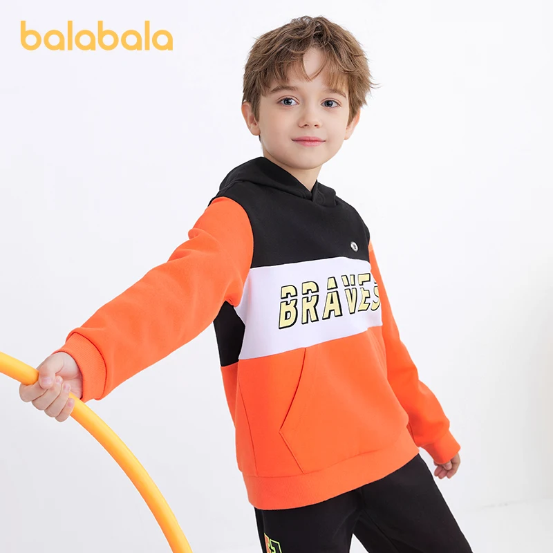 

Balabala Toddler 2023 Boy Sweatshirt Spring Hooded Long-sleeved Trendy Cool Printed Top Sports Style Sweater