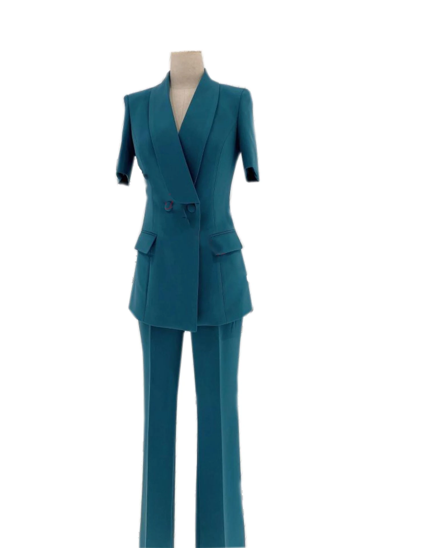 

2022 summer new suit suit women's high-end peacock blue short-sleeved suit two-piece professional work clothes