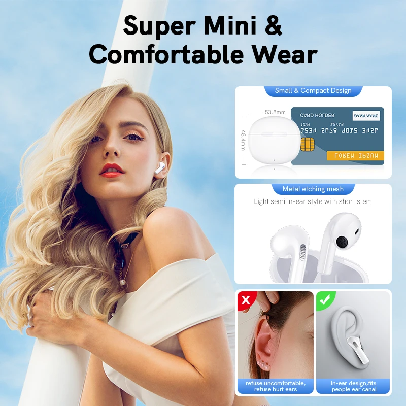 NEW QCY T20 Bluetooth 5.3 Wireless Earphones Semi in ear Earbuds Low Latency 13MM Big Driver HIFI Headphones 4 Mics+ENC HD Call