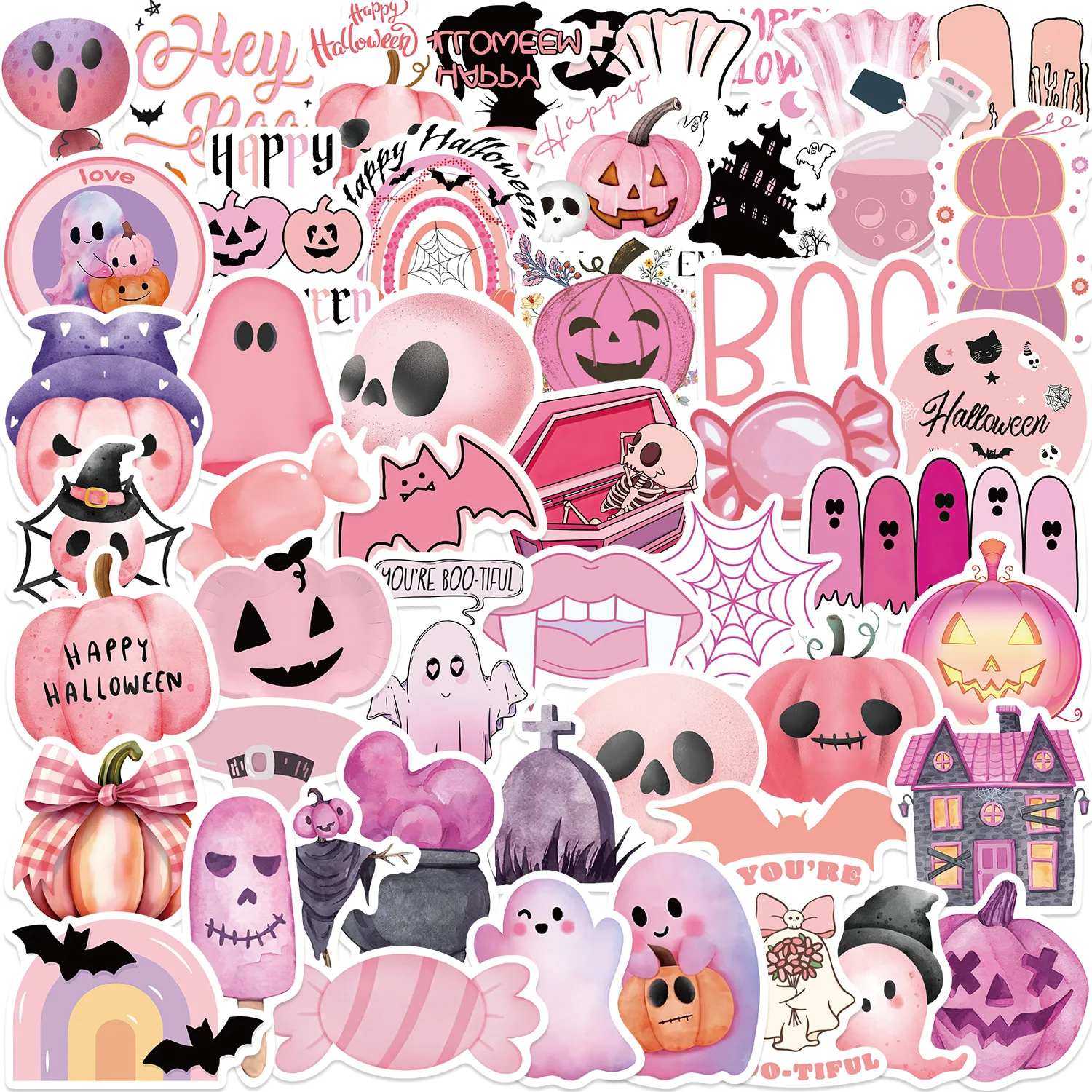 50 pcs pink Halloween graffiti stickers decorate guitar notebook luggage DIY waterproof sticker