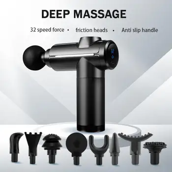 Portable Black Percussion Gun, Deep Muscle Relaxation Electric Massage Gun, Deep Tissue Muscle Relief Massager, 8 Massage Heads