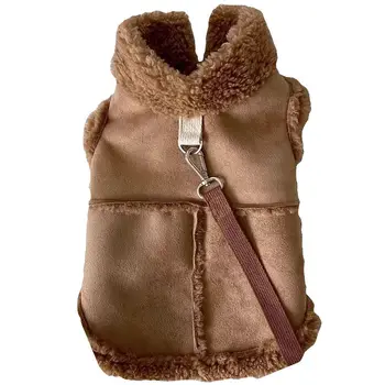 Winter Fleece Lined Dog Vest Jacket with Harness for Small Breeds Teddy Bichon Puppy Suede Apparel  Dog Clothes  French Bulldog 1