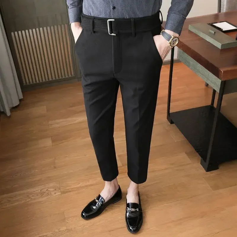 thumbnail image 1 of Pantalones rectos para hombre Sastrería social Trajes de hombre Pantalones Elásticos Negocios Trenzados Slim Fit Caqui Elástico Diseñador Ropa Arriba, 1 of 5