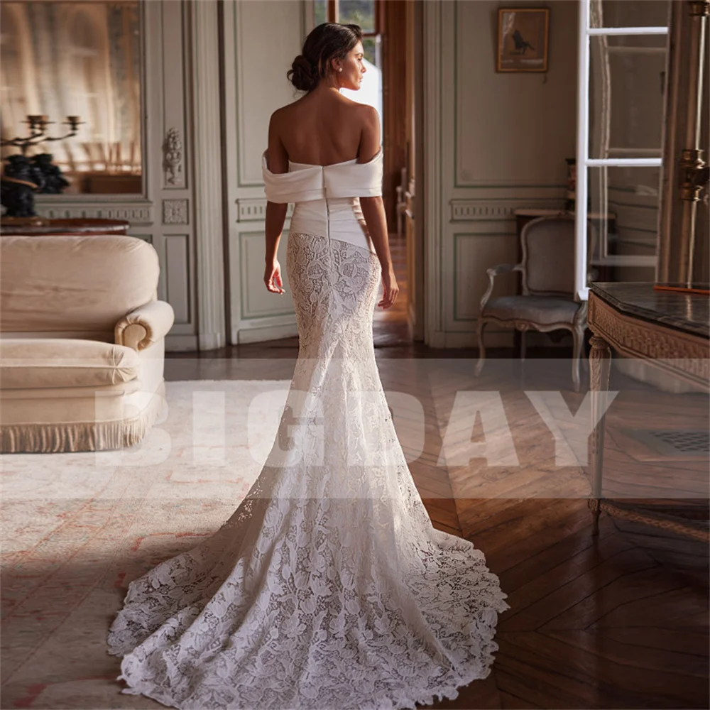 BIGDAY Luxury Lace Mermaid Wedding Dress Women Off The Shoulder Pleat Open Back V-Neck Bridal Gown Vestido De Noiva Customized 11 S847227d4e33d41b3b49d51f8e5c9cc2bv
