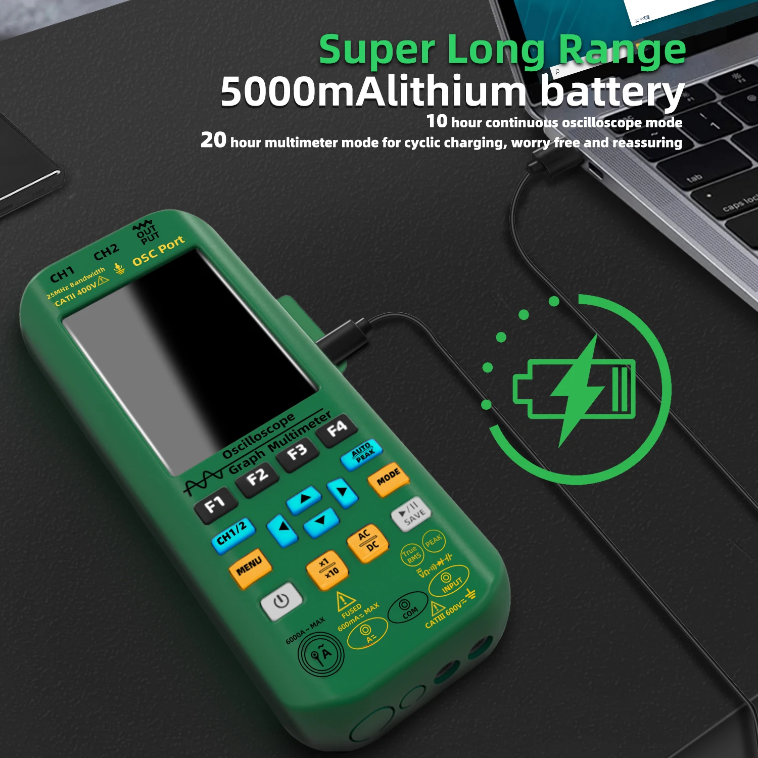 BSIDE Handheld Oscilloscope 3-IN-1 Digital Multimeter+Function Signal Generator Dual Channel 25MHz*2 Vol 6000A Current Tester 6