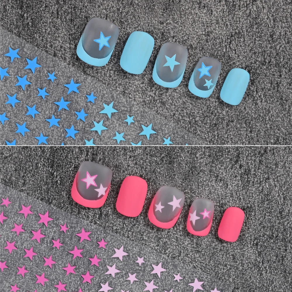 3D Pink Blue Starlight Pentagrams Nail Sticker Love Heart Star Self Adhesive DIY Slider Nail Decals For Nail Art Decoration