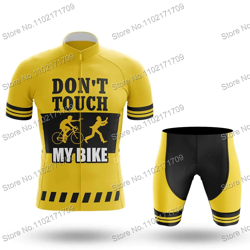 2022 패션 노란색 남성 사이클링 의류 세트 내 자전거를 만지지 마십시오 MTB Maillot 여름 도로 자전거 셔츠 정장 자전거 턱받이 반바지